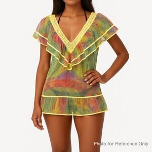 Paradizia Multicolor Tie Dye Ruffle Sheer Swimwear Mini Cover Up Dress Size M